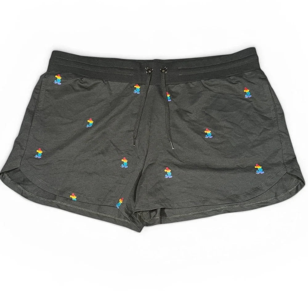 Disney Pride Collection Lounge Shorts Women 1X Dark Green Rainbow Mickey Mouse - Picture 2 of 10
